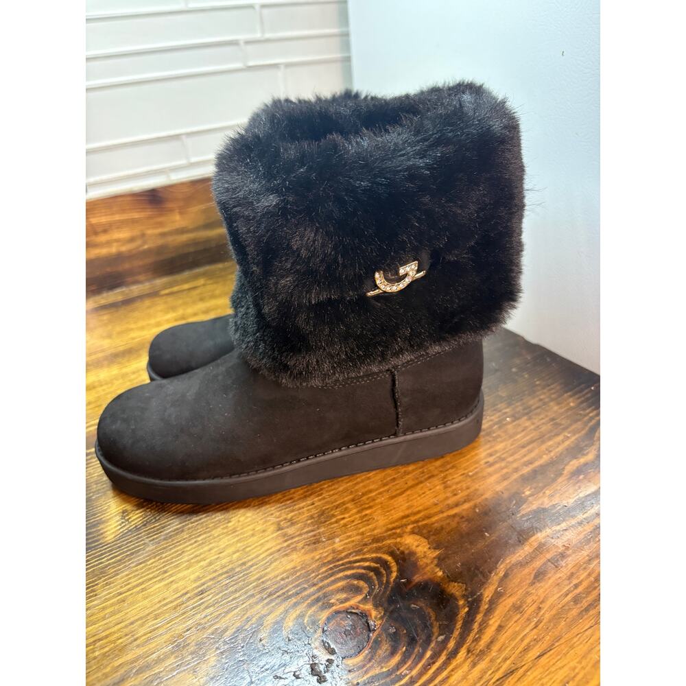 G By Guess Black Faux Fur Trim‎ Boots Size 6.5